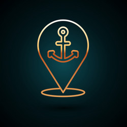 gold line map pointer with anchor icon isolated vector image