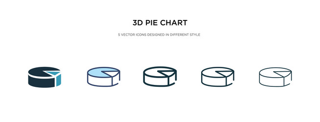 3d pie chart icon in different style two colored vector image