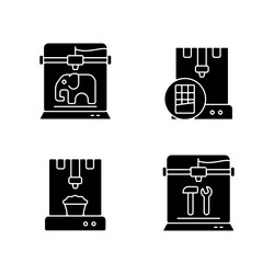 3d printed physical objects black glyph icons set vector