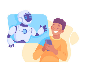 man use smartphone app with robot character vector image
