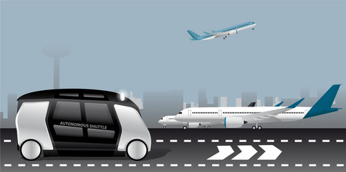 Autonomous shuttle at the airport vector