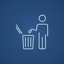 man throwing garbage in a bin line icon vector image