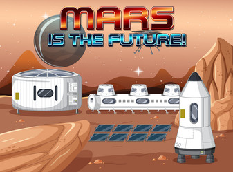 Space station on planet with explore mars logo vector