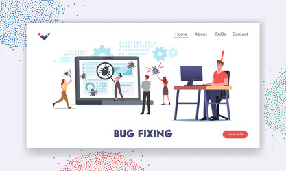 tiny characters fixing bugs on huge pc landing vector image