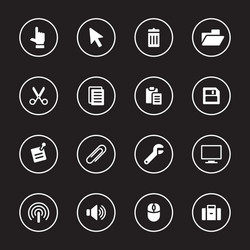 white simple flat icon set 3 with circle frame vector image