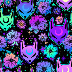 Colorful Japanese Fox Masks Pattern Vector Image