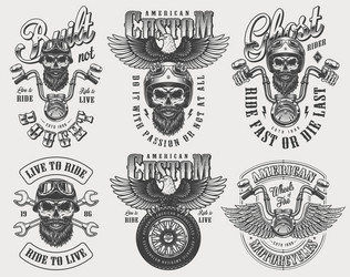 Vintage Biker Logos - Skull & Helmet Vector Image
