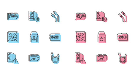 set line case of computer video graphic card vector image