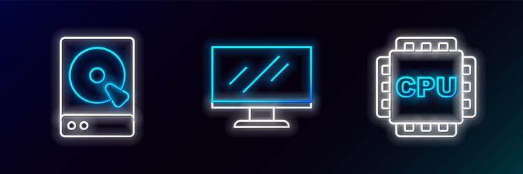 set line processor with cpu hard disk drive hdd vector image