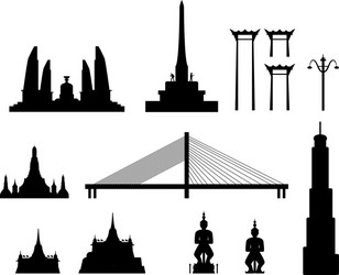 Silhouette landmark buildings in bangkok vector