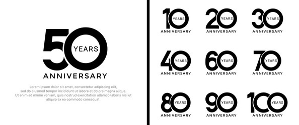 Anniversary Number Logo Set - Black & White vector image