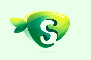 S letter eco logo green leaf carving 3d realistic Vector Image