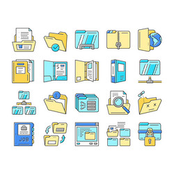 folder paper business file empty icons set vector image