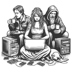 homeless programmer hacker nomad typing computer vector image