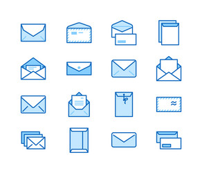 Envelopes flat line icons mail message open vector