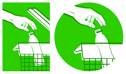 man hand throws empty plastic bottle into trash vector image