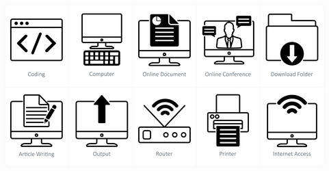 a set of 10 business and office icons as coding vector image