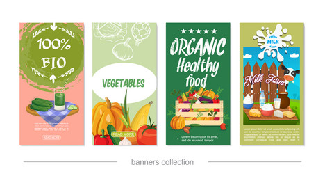 Flat healthy eco food vertical banners vector