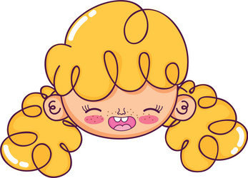 happy girl head with curly hairstyle vector