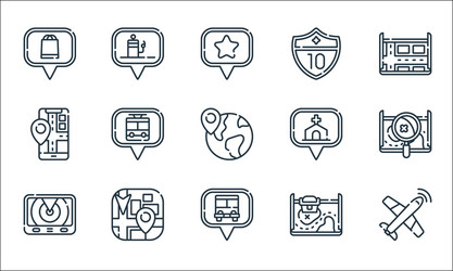 Navigation and maps line icons linear set quality vector