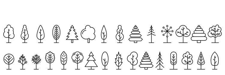 Big set minimal trees linear icons vector