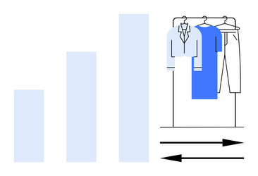 clothing rack with bar chart graph and arrows vector image