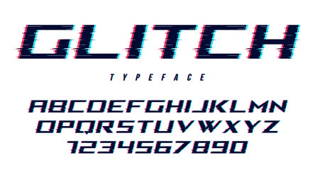 Glitch Style Alphabet Font - Distorted Effect vector image