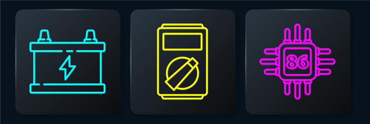 set line car battery processor with microcircuits vector image