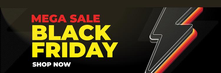 black friday mega sale banner with flash bolt vector