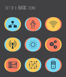 machine icons set with robot brightness vector image