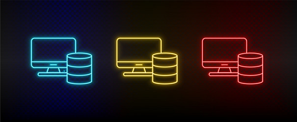 Neon icon set memory computer red blue vector