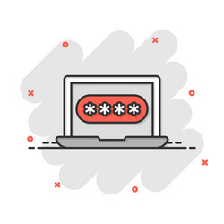 laptop with password icon in flat style computer vector