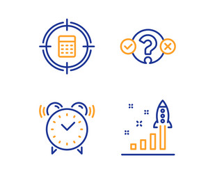 quiz test calculator target and alarm clock icons vector image