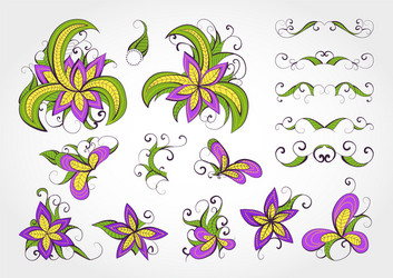 set floral elements and objects for design vector image