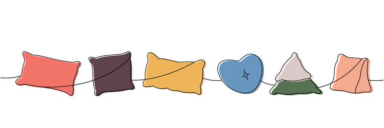 set of plump pillows one line colored continuous vector image