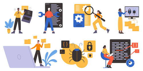 software testing scenes web development process vector image
