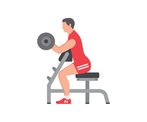 Man doing one arm dumbbell preacher curl side view