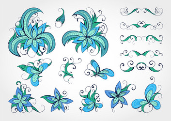 set floral elements and objects for design vector image