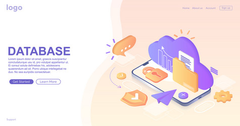 database with cloud server data set process vector image