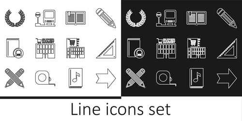 set line arrow triangular ruler open book vector image
