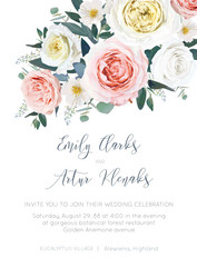 Elegant Blush Wedding Floral Invite Vector Image
