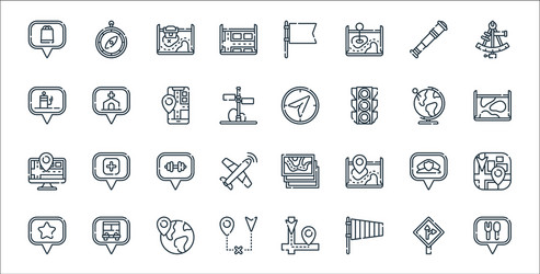 navigation and maps line icons linear set quality vector