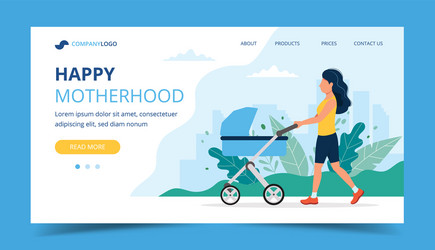 Happy motherhood landing page - woman walking vector