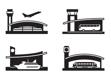 Stations public transport bus train airplane Vector Image