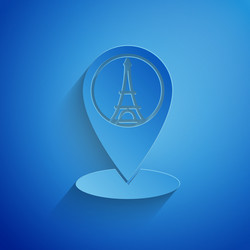 paper cut map pointer with eiffel tower icon vector