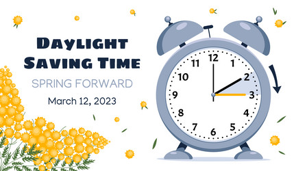 spring forward clock set to an hour ahead march 1 vector