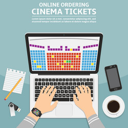 Online cinema ticket order flat design concept vector