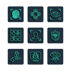 set line lock in hand system bug eye scan face vector image
