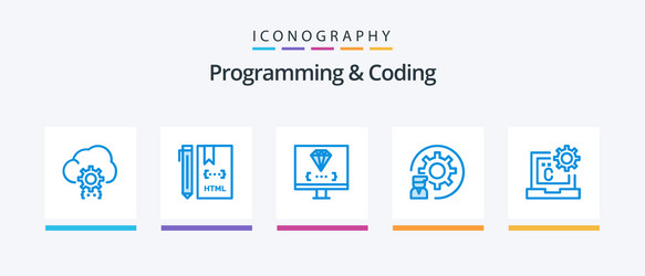programming and coding blue 5 icon pack including vector image