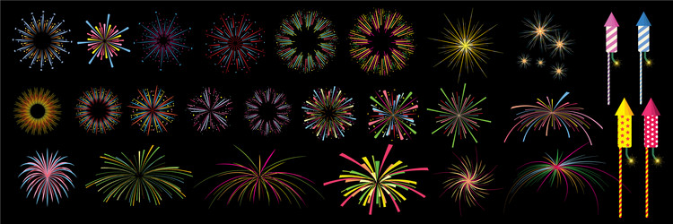 Festival colorful fireworks and rockets vector